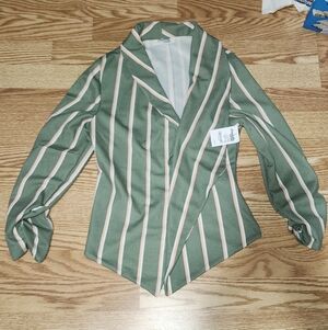 Charlotte Russe Green and White Striped Blouse